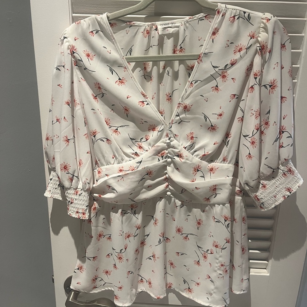 White and pink Floral Top